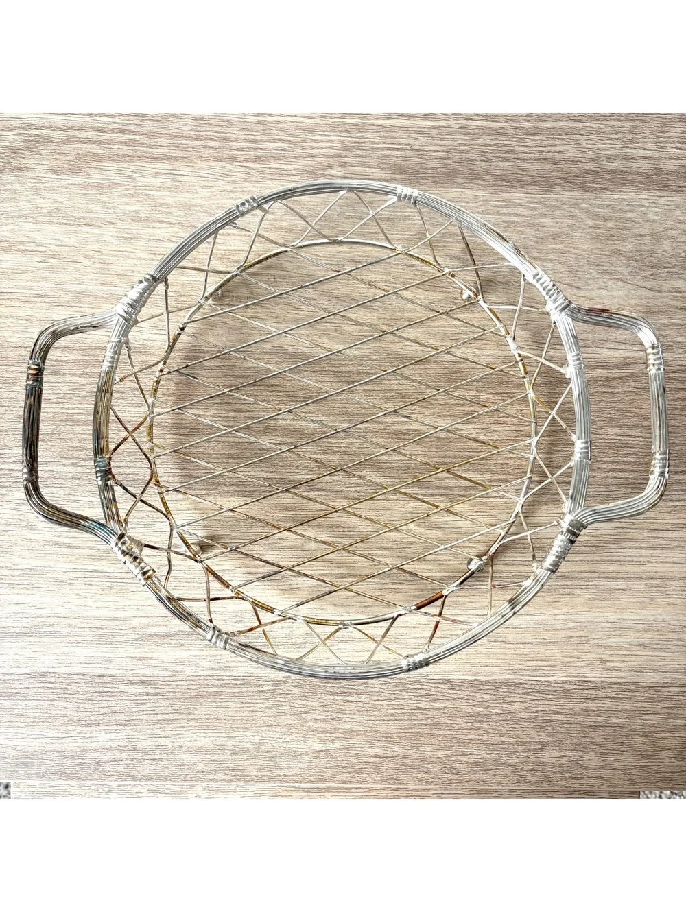 Vintage White Ceramic Casserole Dish Wire Basket Serving Bowl Silver Mid Century